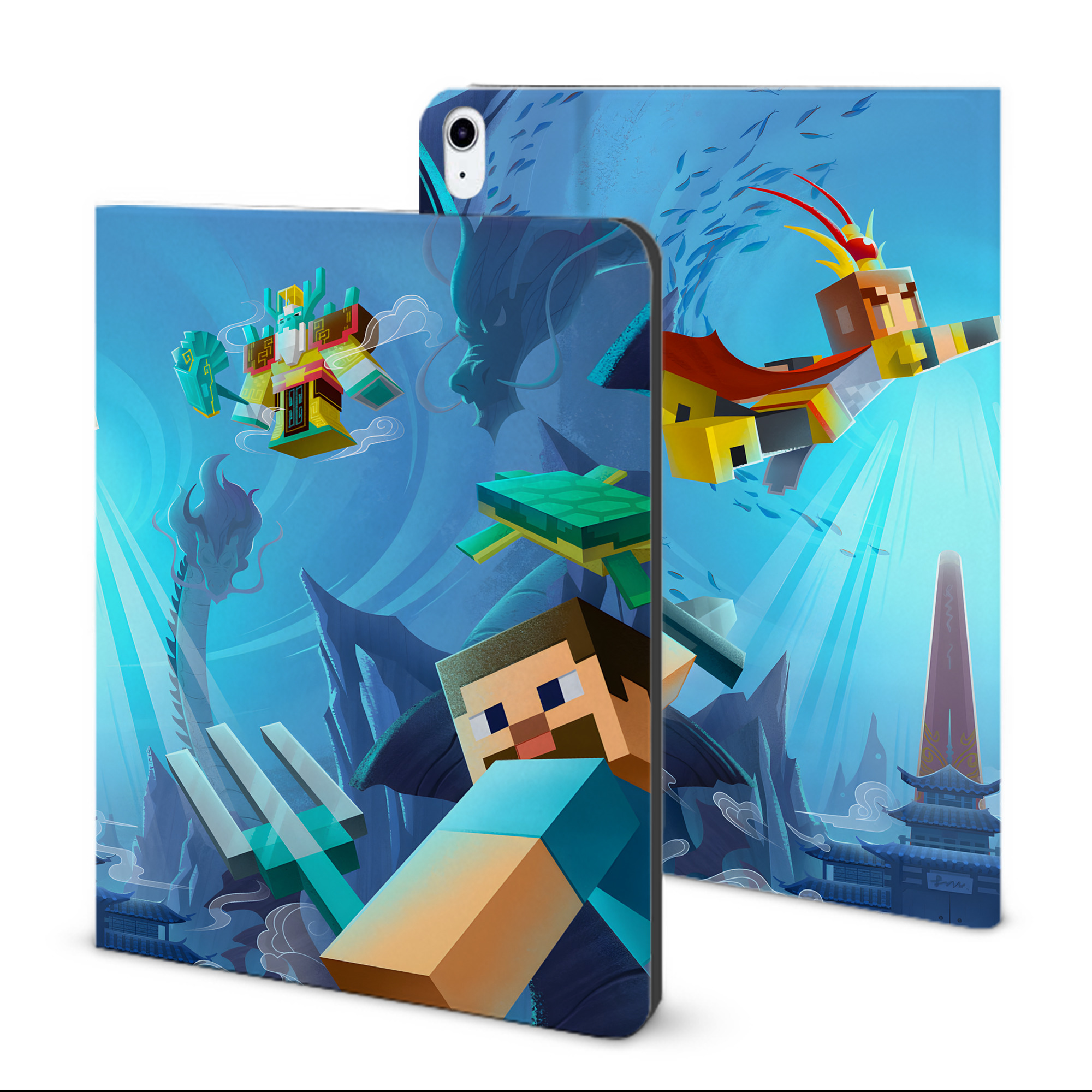 （画像用） マインクラフト ブロックの世界 Minecraft MC Block world IPad ケース ブック型 PUレザー TPU 耐衝撃 軽量 薄型 ペン収納なし 全面保護 IPad 各モデル対応